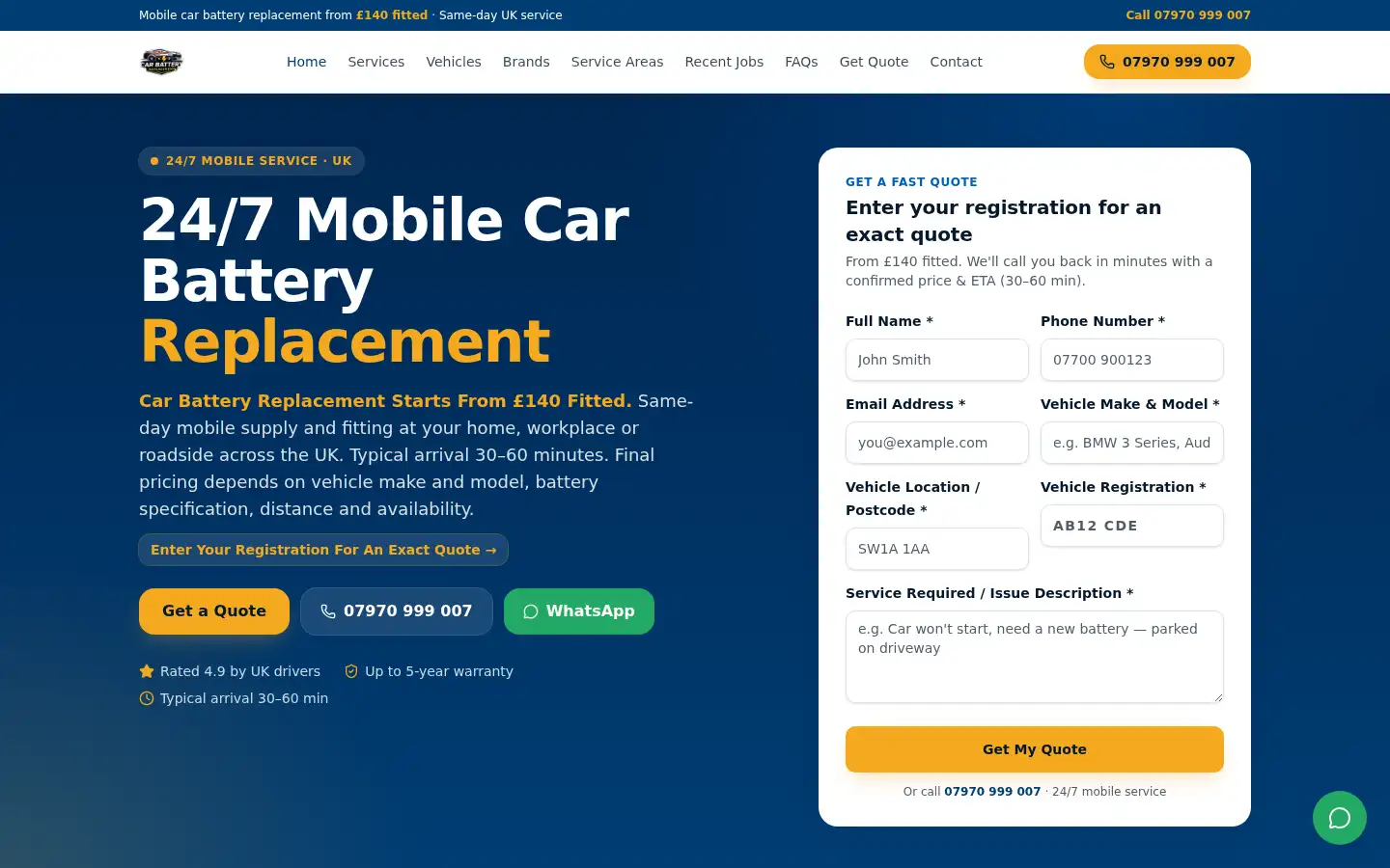 Screenshot of carbatteryreplacement.uk