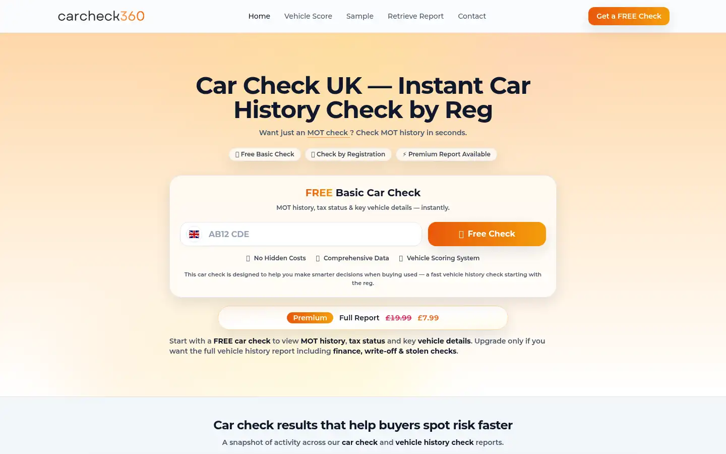 Screenshot of carcheck360.co.uk
