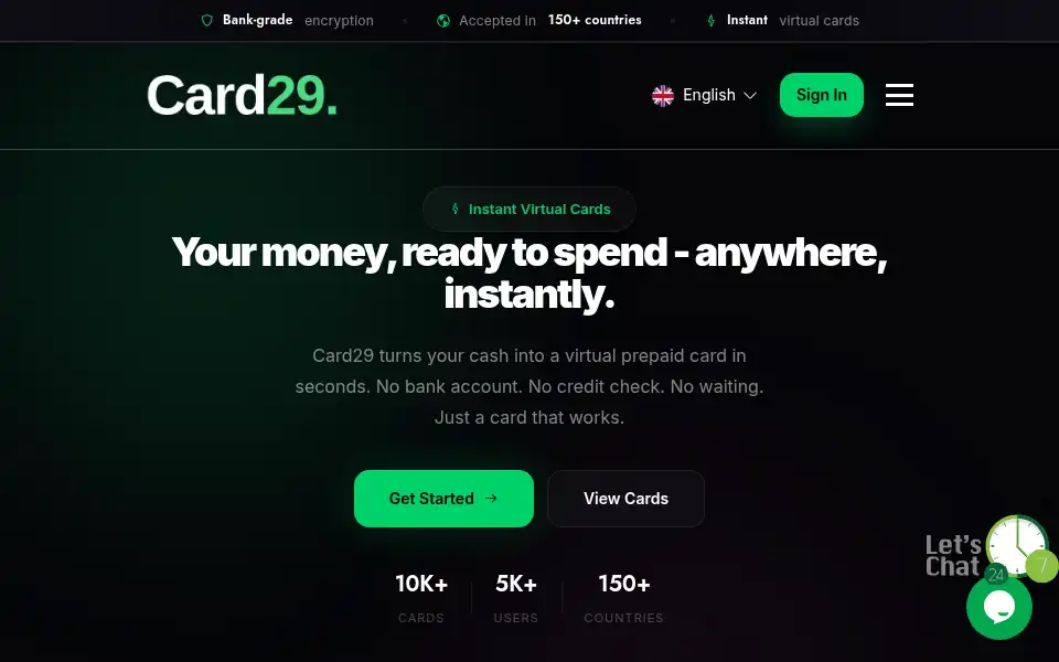 Screenshot of card29.com