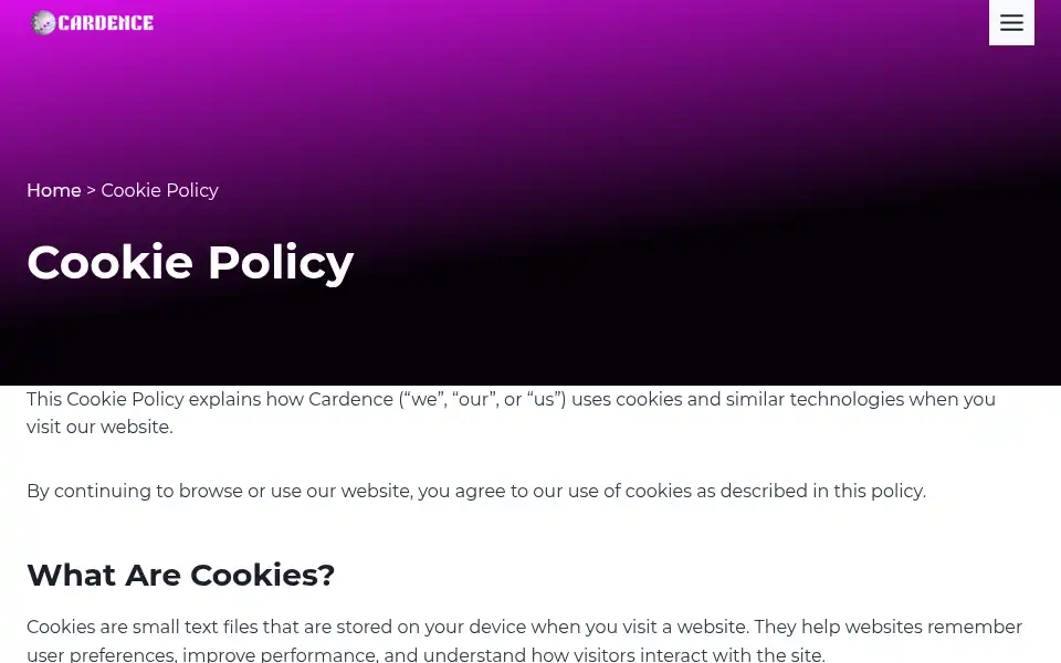 Screenshot of cardence.io