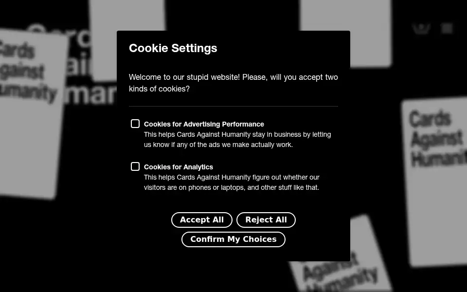 Screenshot of cardsagainsthumanity.com