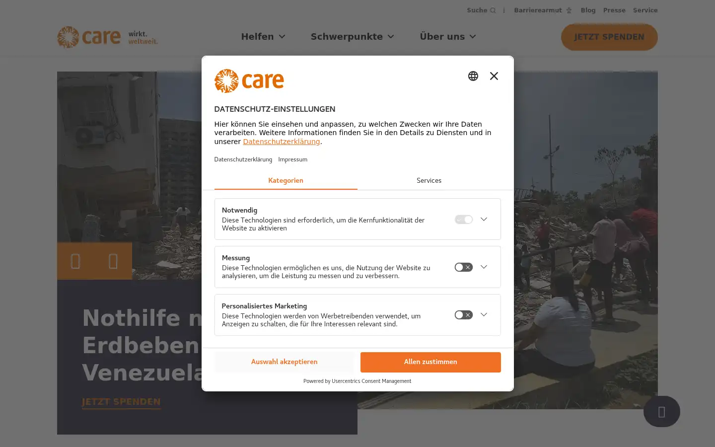 Screenshot of care.de