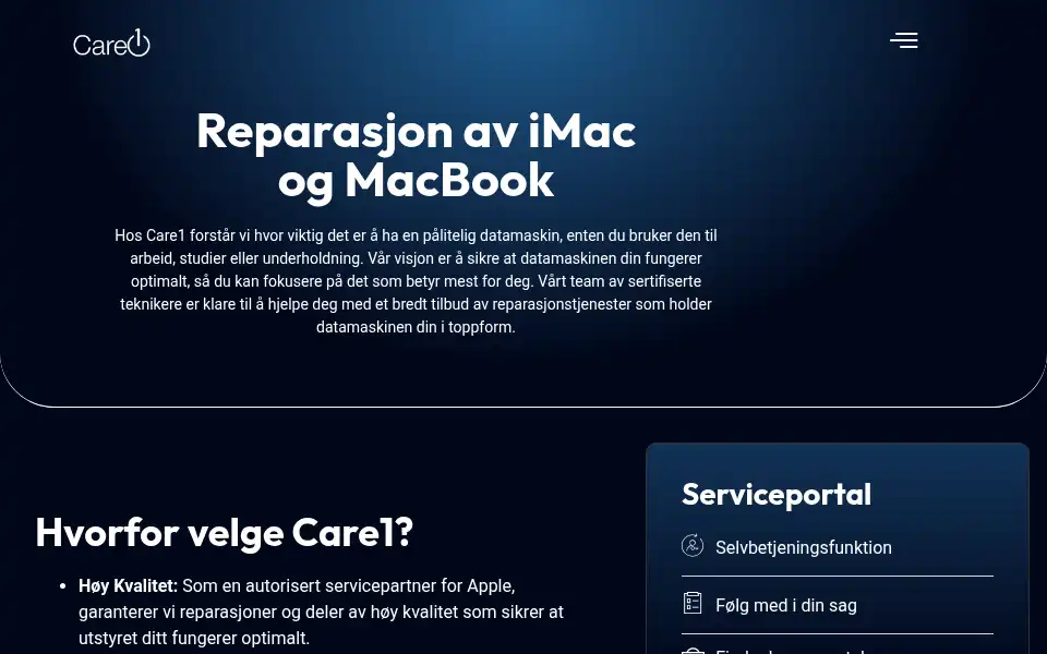 Screenshot of care1.no