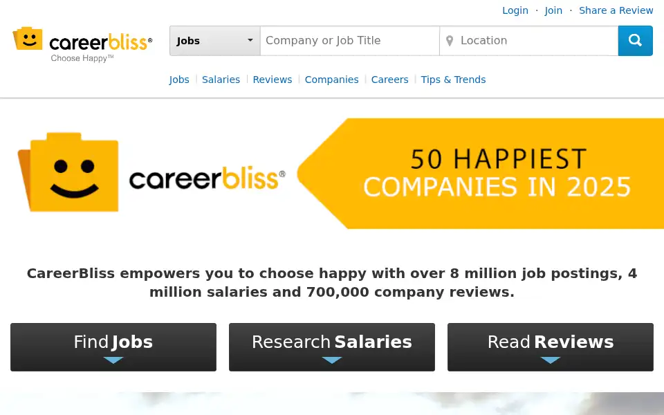 Screenshot of careerbliss.com