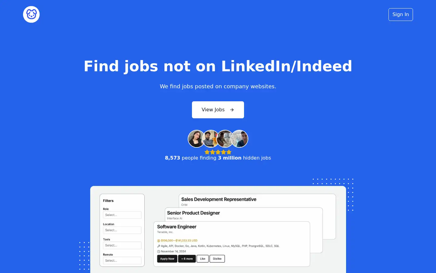 Screenshot of careerhound.io