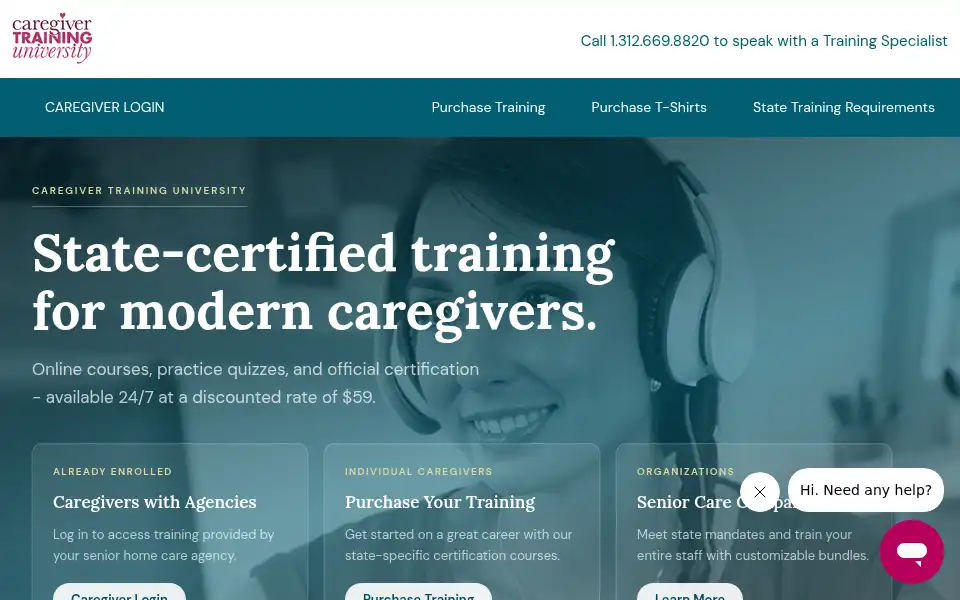 Screenshot of caregivertraininguniversity.com
