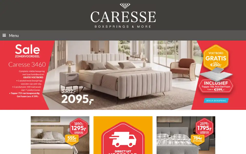 Screenshot of caresseboxsprings.nl