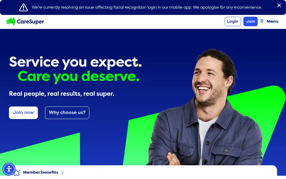Screenshot of caresuper.com.au