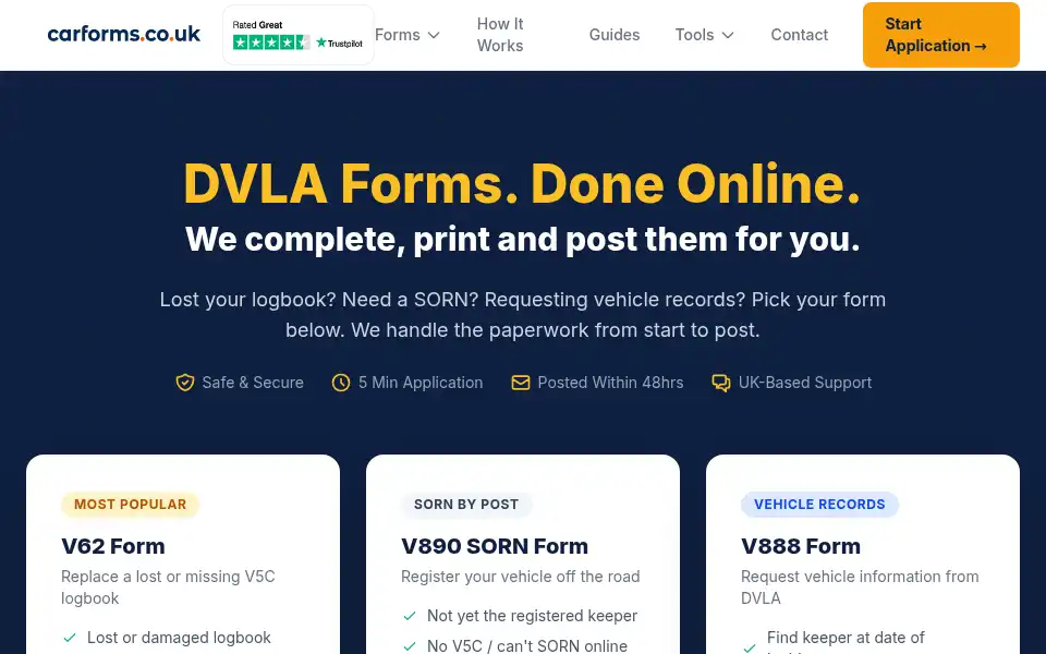 Screenshot of carforms.co.uk
