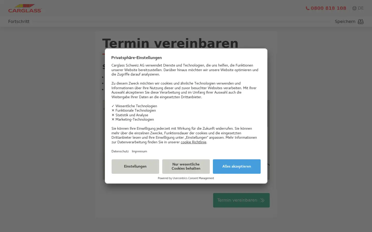 Screenshot of carglass.ch