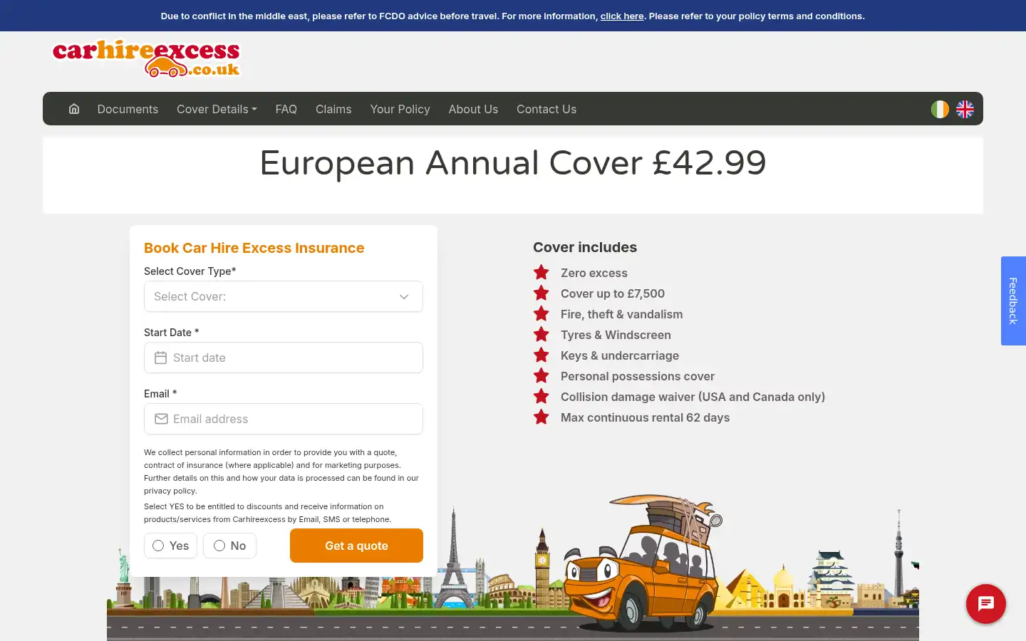 Screenshot of carhireexcess.co.uk