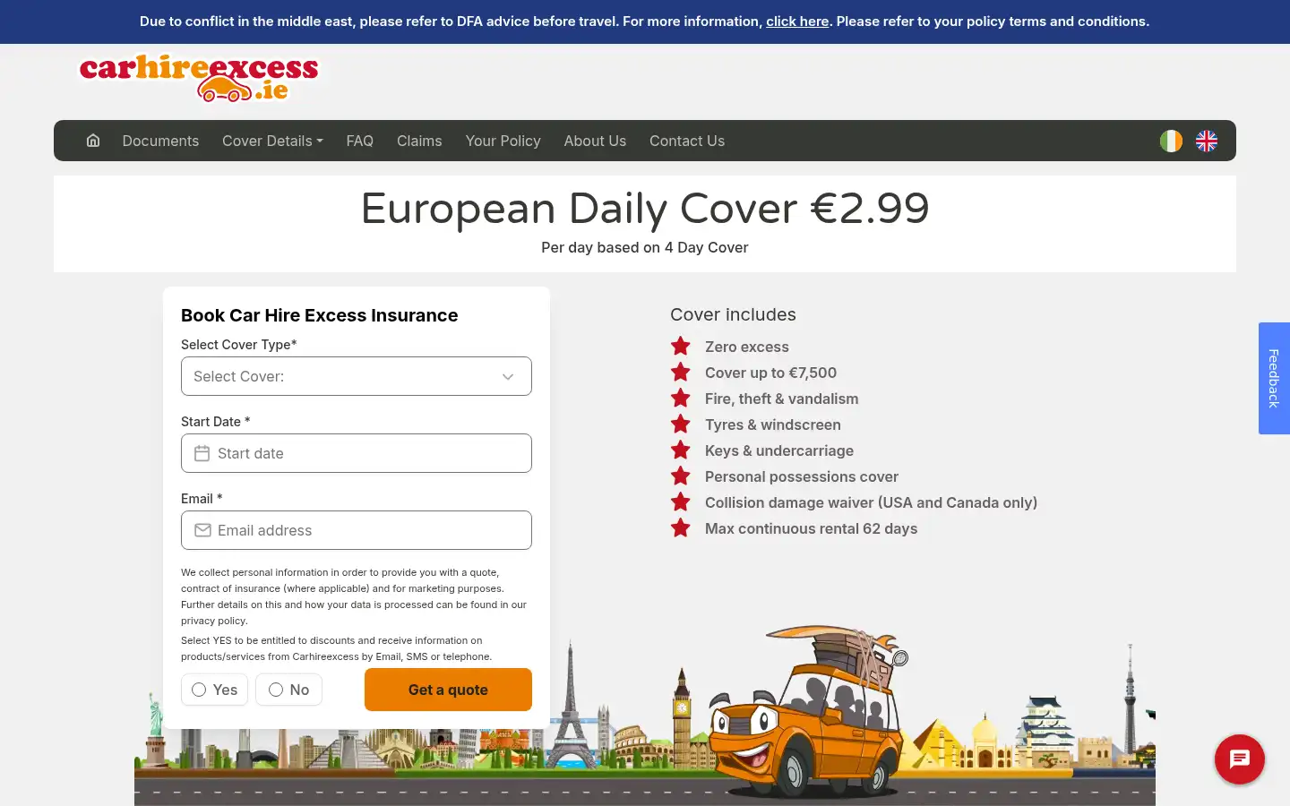 Screenshot of carhireexcess.ie