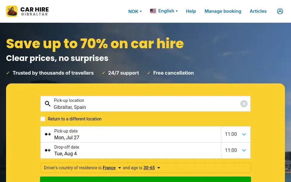 Screenshot of carhiregibraltar.com