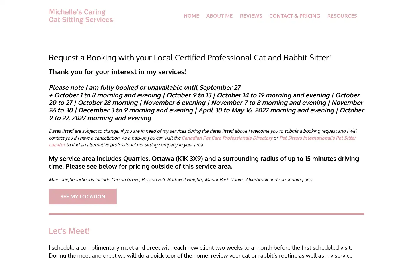 Screenshot of caringcatsitting.com