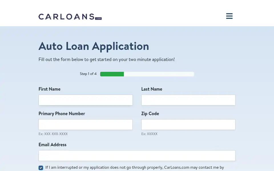 Screenshot of carloans.com