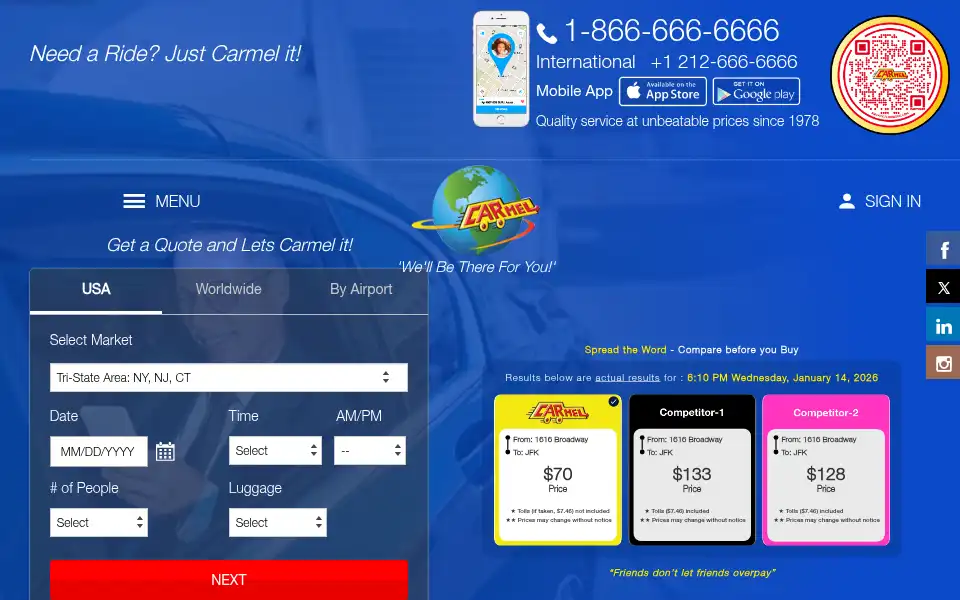 Screenshot of carmellimo.com
