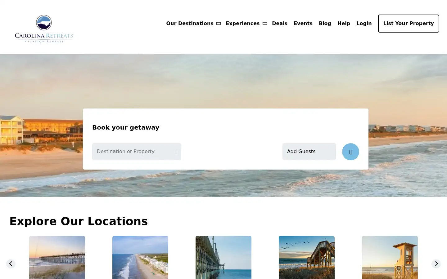 Screenshot of carolinaretreats.com