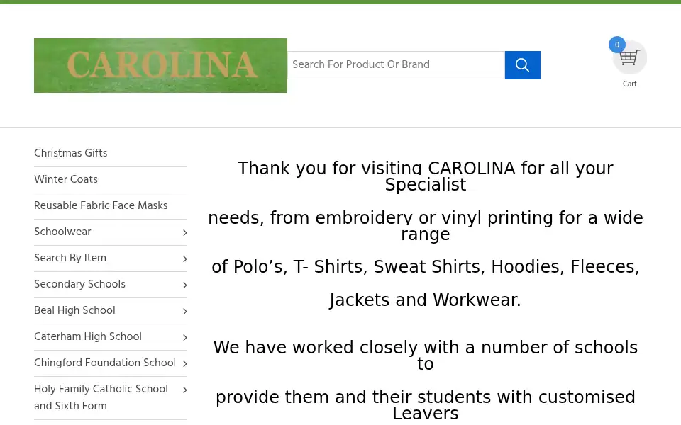 Screenshot of carolinaschooloutfitters.co.uk