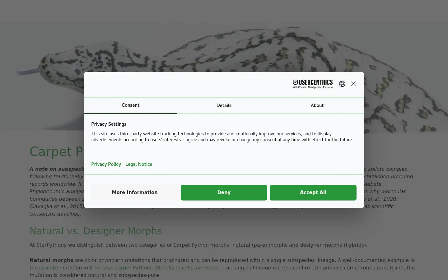 Screenshot of carpetpythons.com