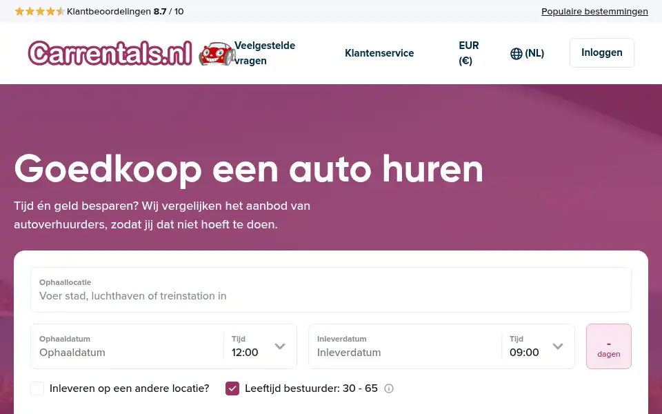 Screenshot of carrentals.nl