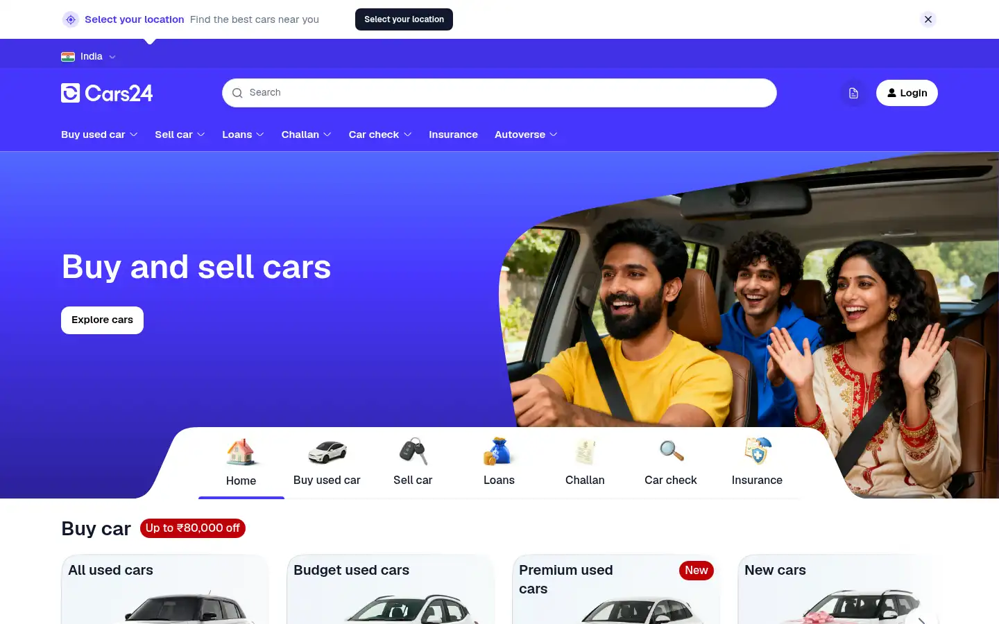 Screenshot of cars24.com
