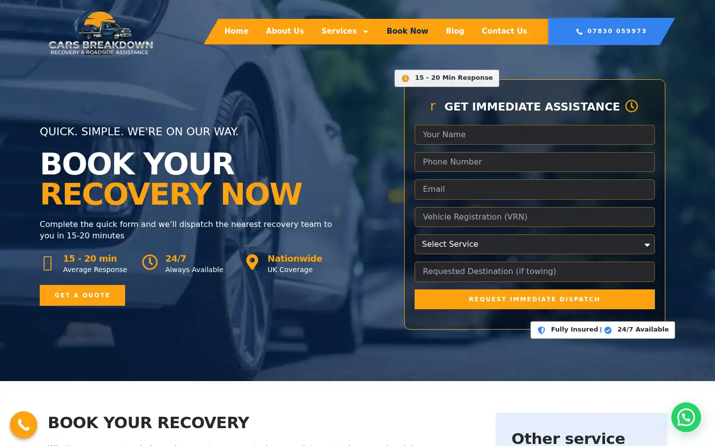 Screenshot of carsbreakdown.co.uk