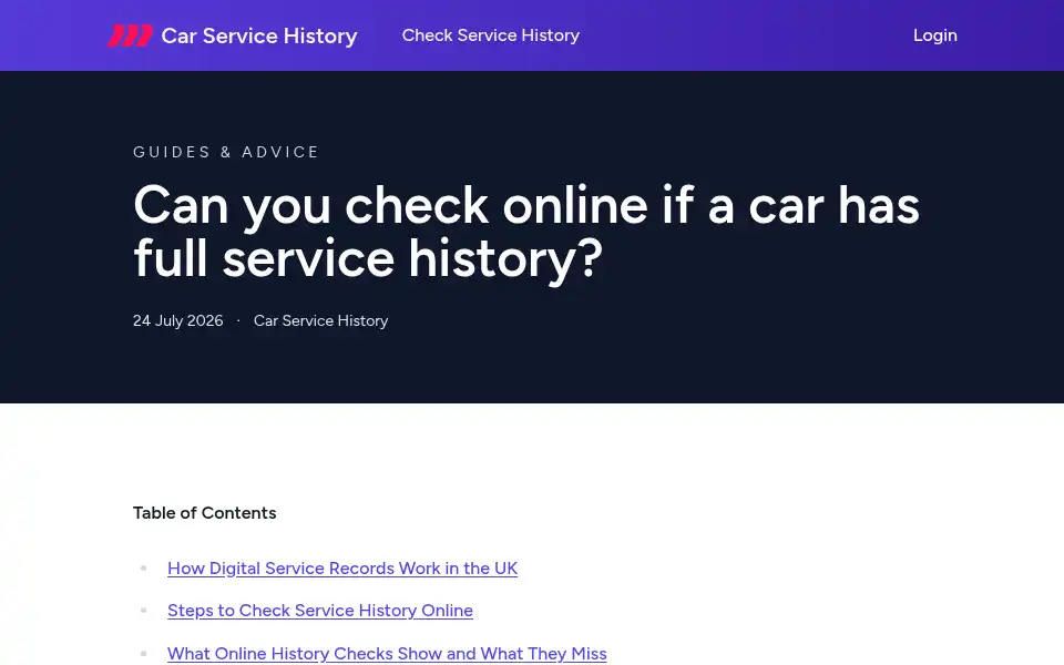 Screenshot of carservicehistory.co.uk