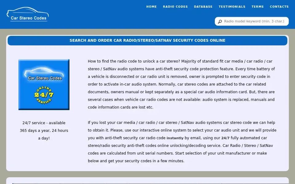 Screenshot of carstereocode.com