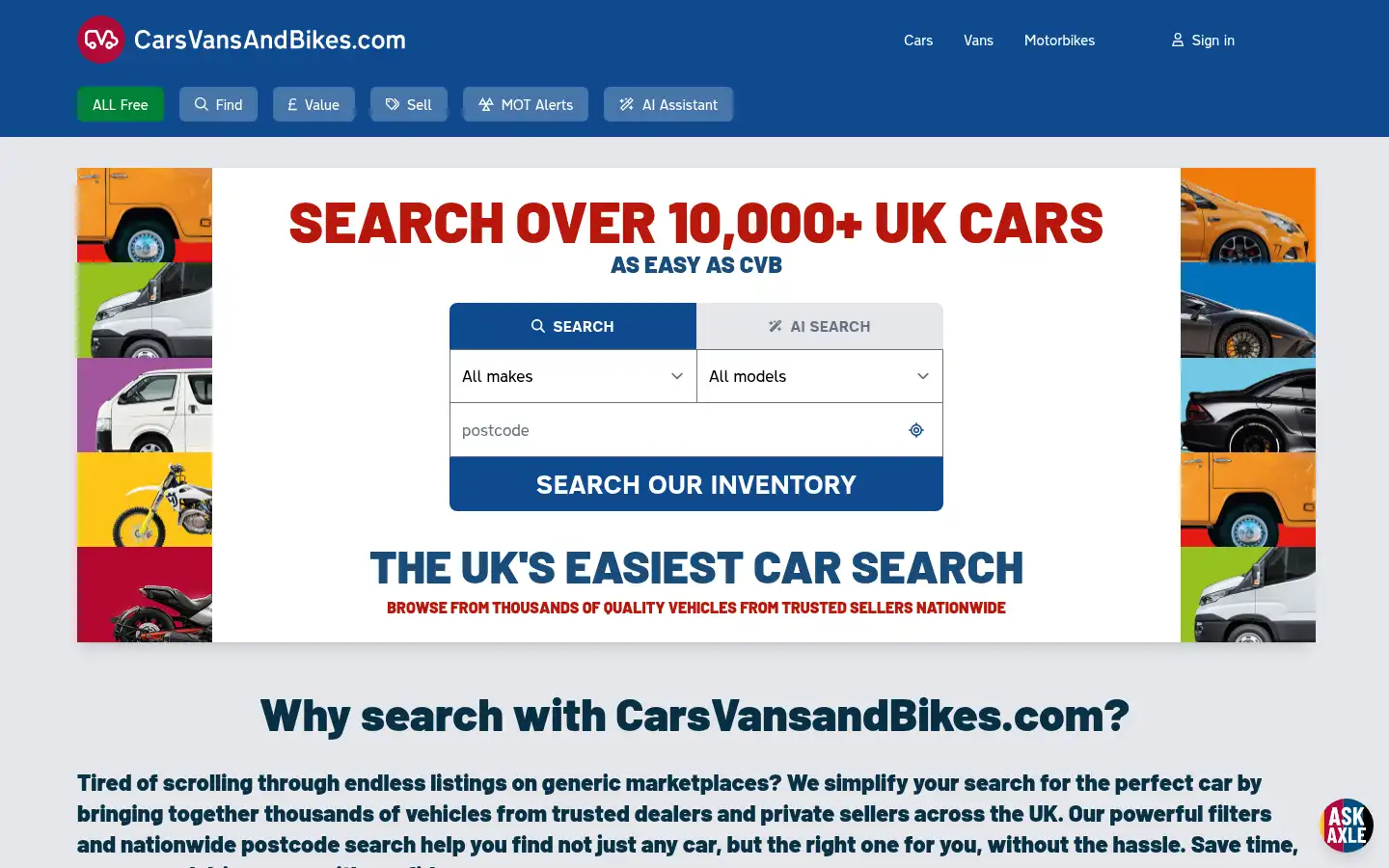 Screenshot of carsvansandbikes.com