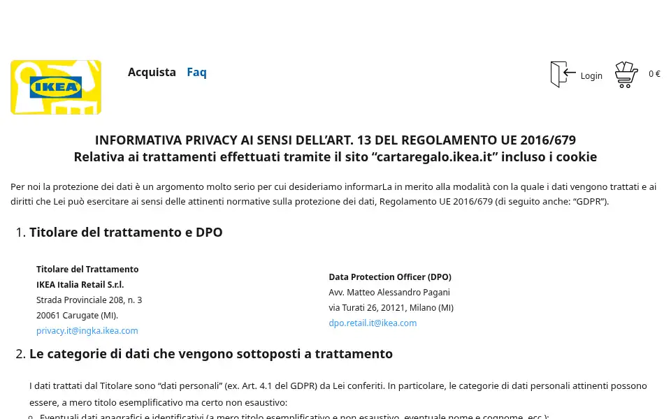Screenshot of cartaregalo.ikea.it