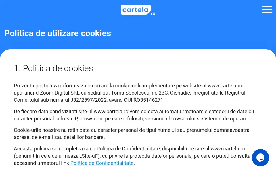 Screenshot of cartela.ro