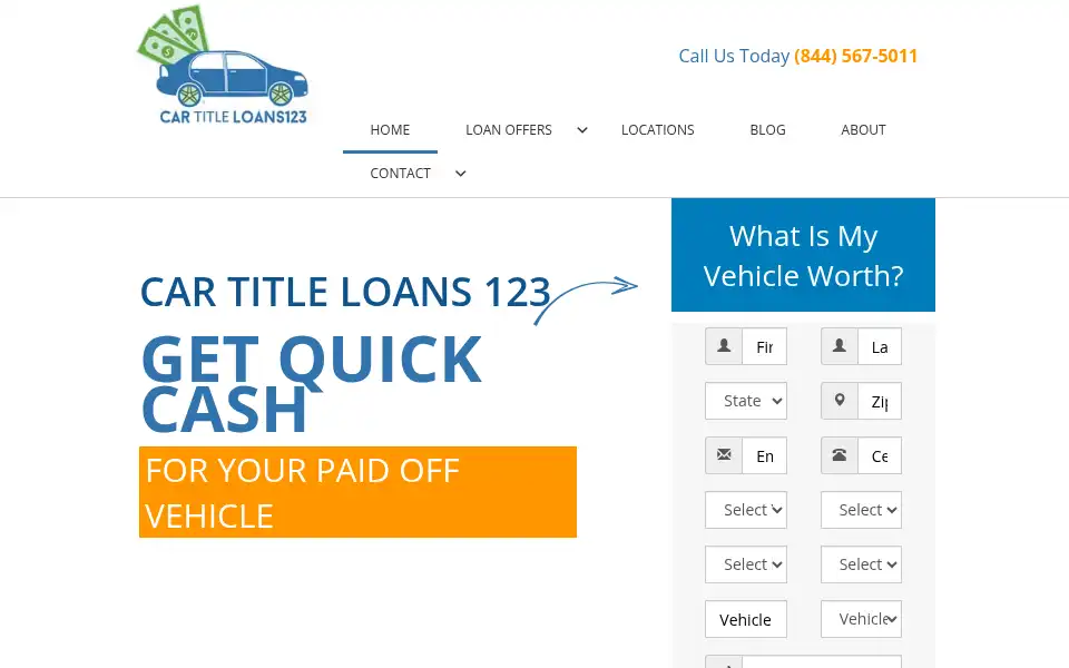 Screenshot of cartitleloans123.com