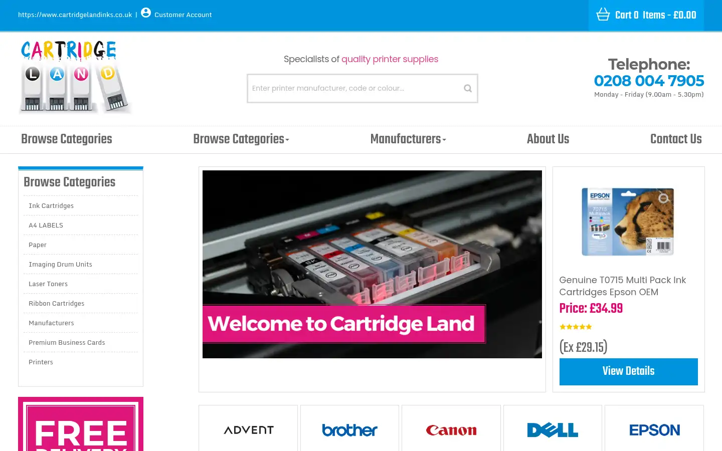 Screenshot of cartridgelandinks.co.uk
