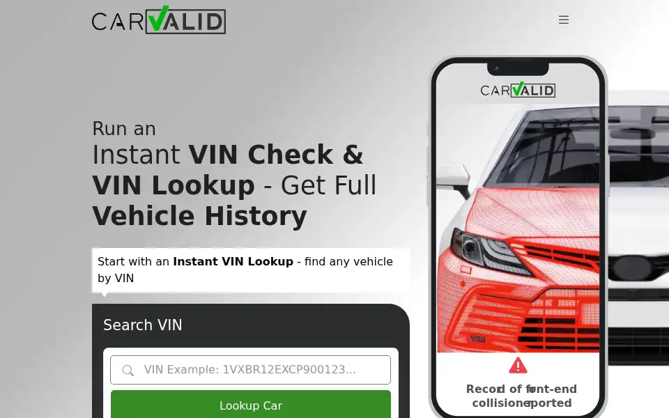 Screenshot of carvalid.com