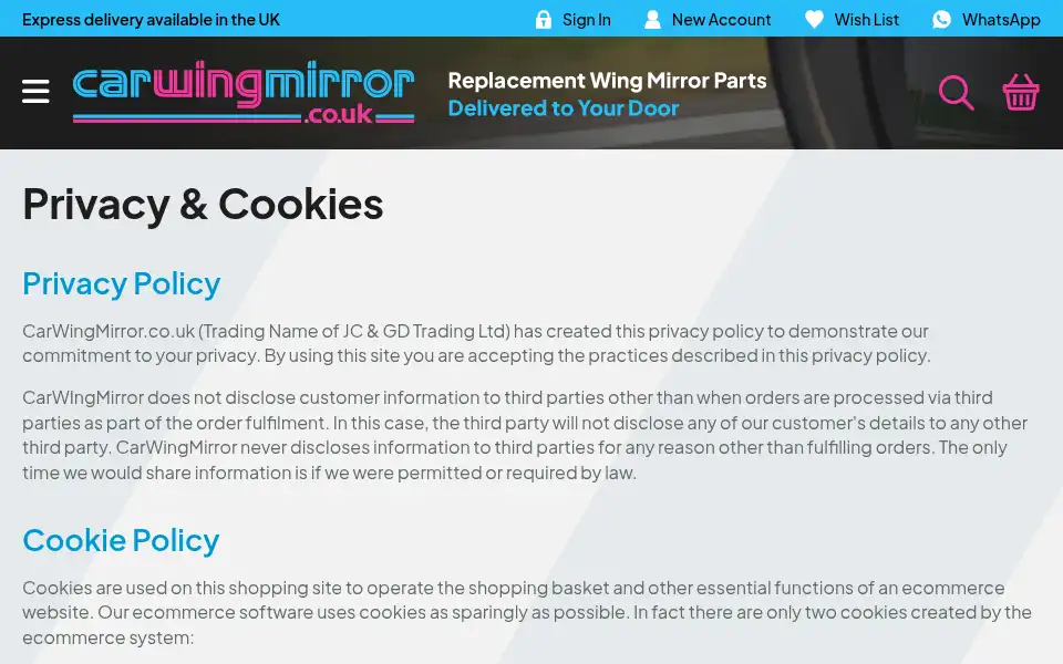 Screenshot of carwingmirror.co.uk