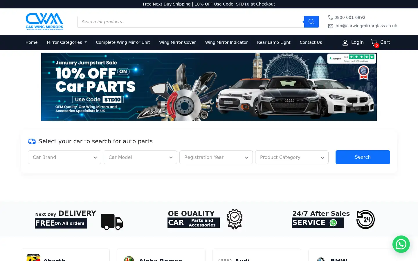 Screenshot of carwingmirrorglass.co.uk