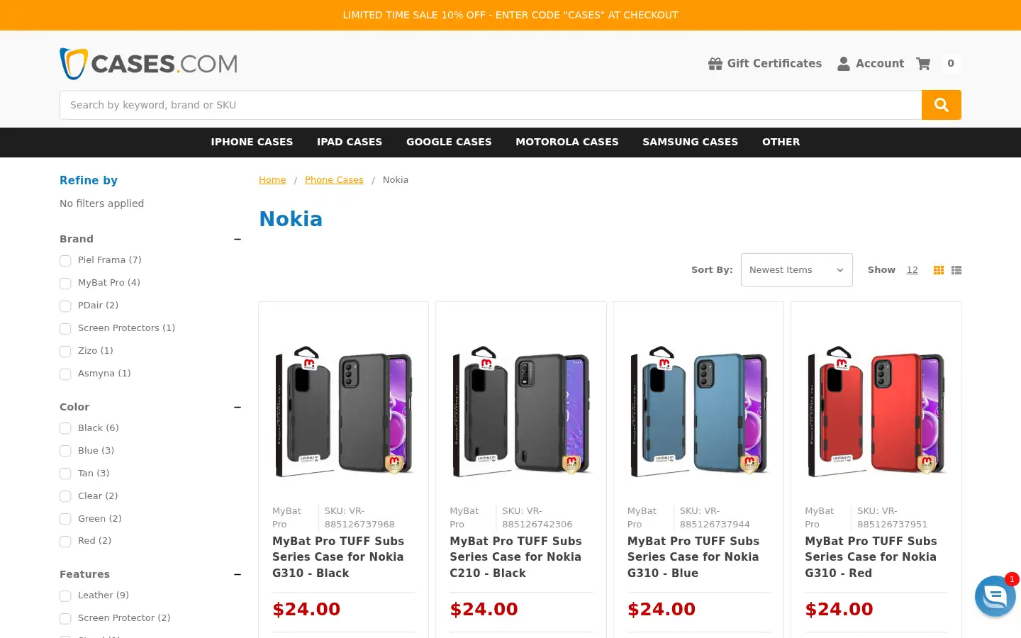 Screenshot of cases.com