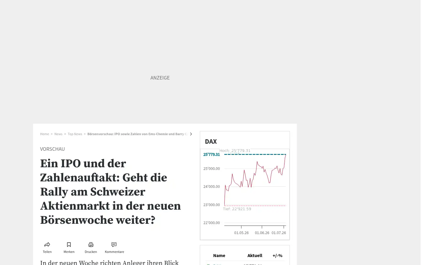 Screenshot of cash.ch