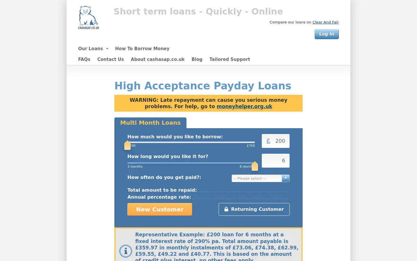 Screenshot of cashasap.co.uk