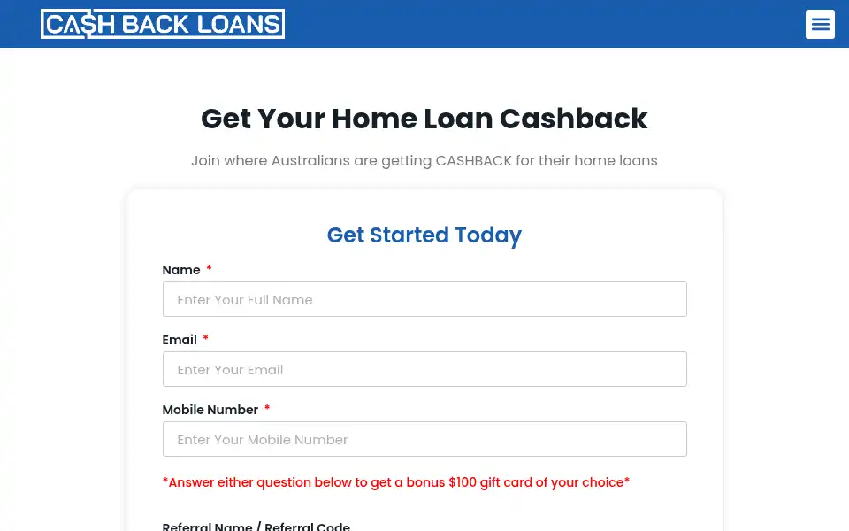 Screenshot of cashbackloans.com.au