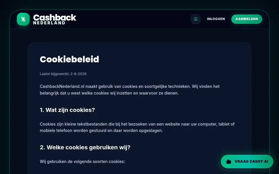 Screenshot of cashbacknederland.nl