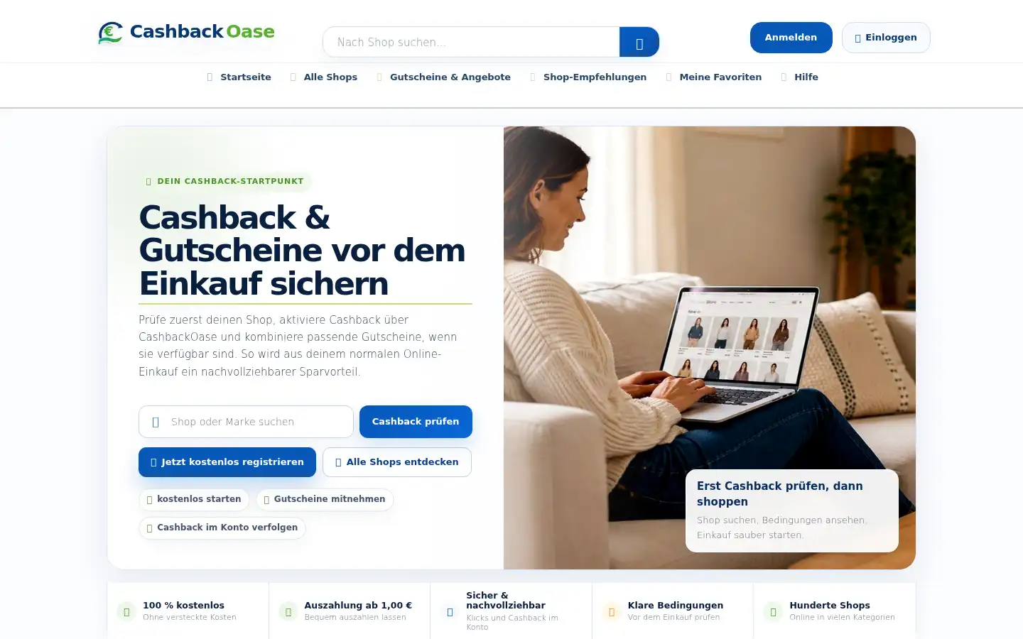 Screenshot of cashbackoase.de