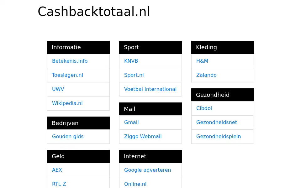 Screenshot of cashbacktotaal.nl