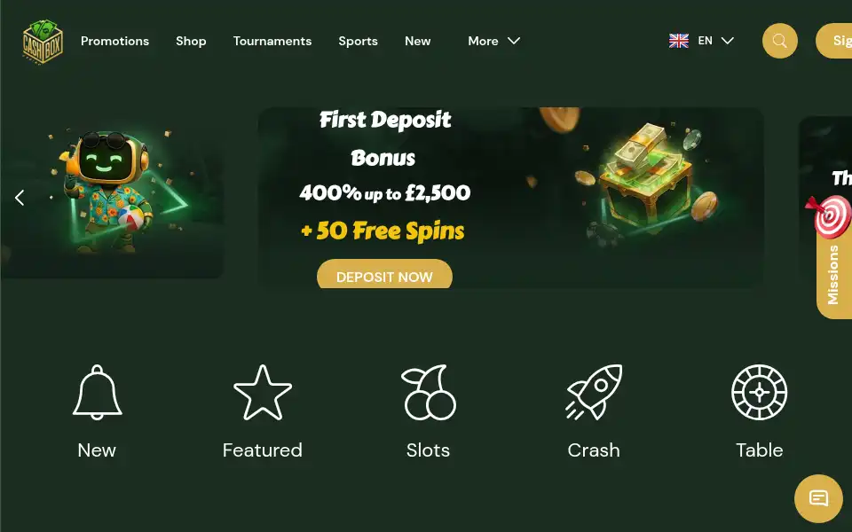 Screenshot of cashboxcasino1.com