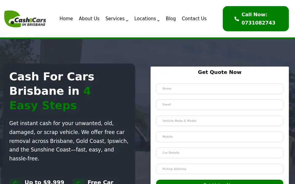Screenshot of cashforcarsinbrisbane.com.au