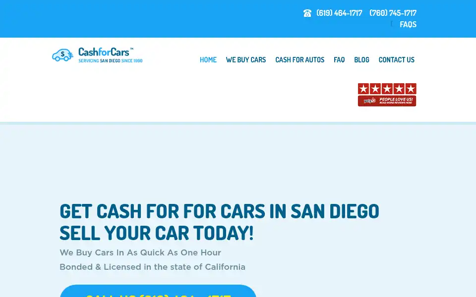 Screenshot of cashforcarssandiego.com