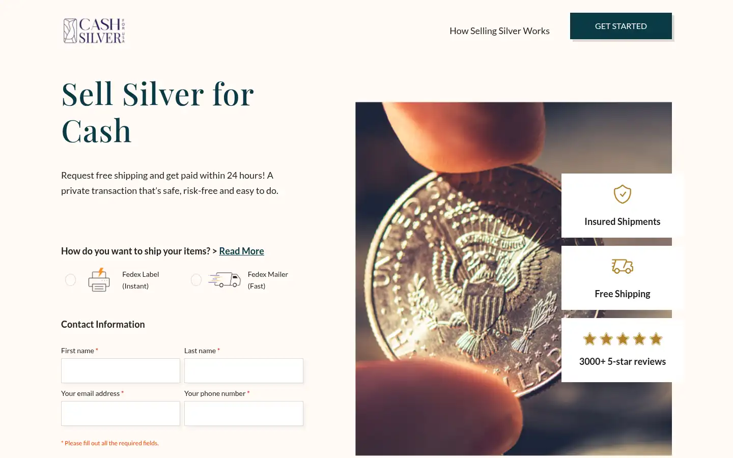Screenshot of cashforsilverusa.com