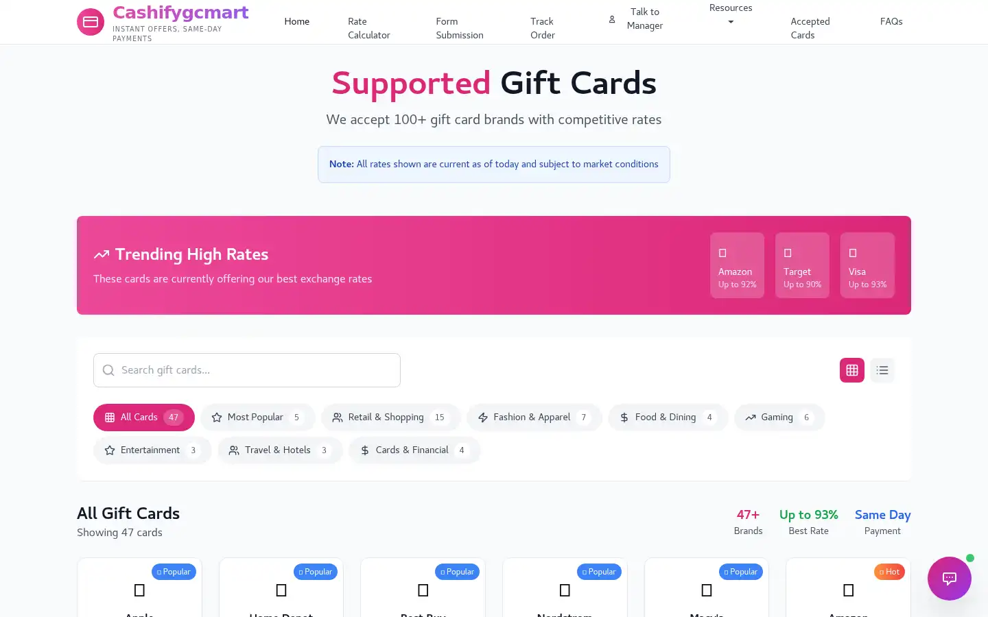 Screenshot of cashifygcmart.com