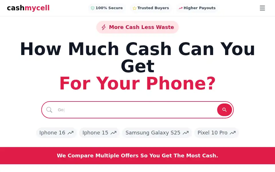Screenshot of cashmycell.com