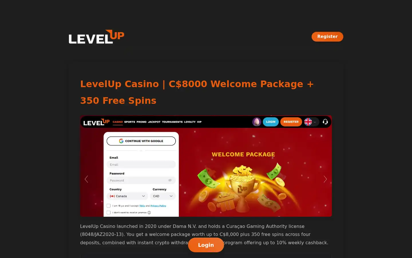 Screenshot of casino-levelup.ca